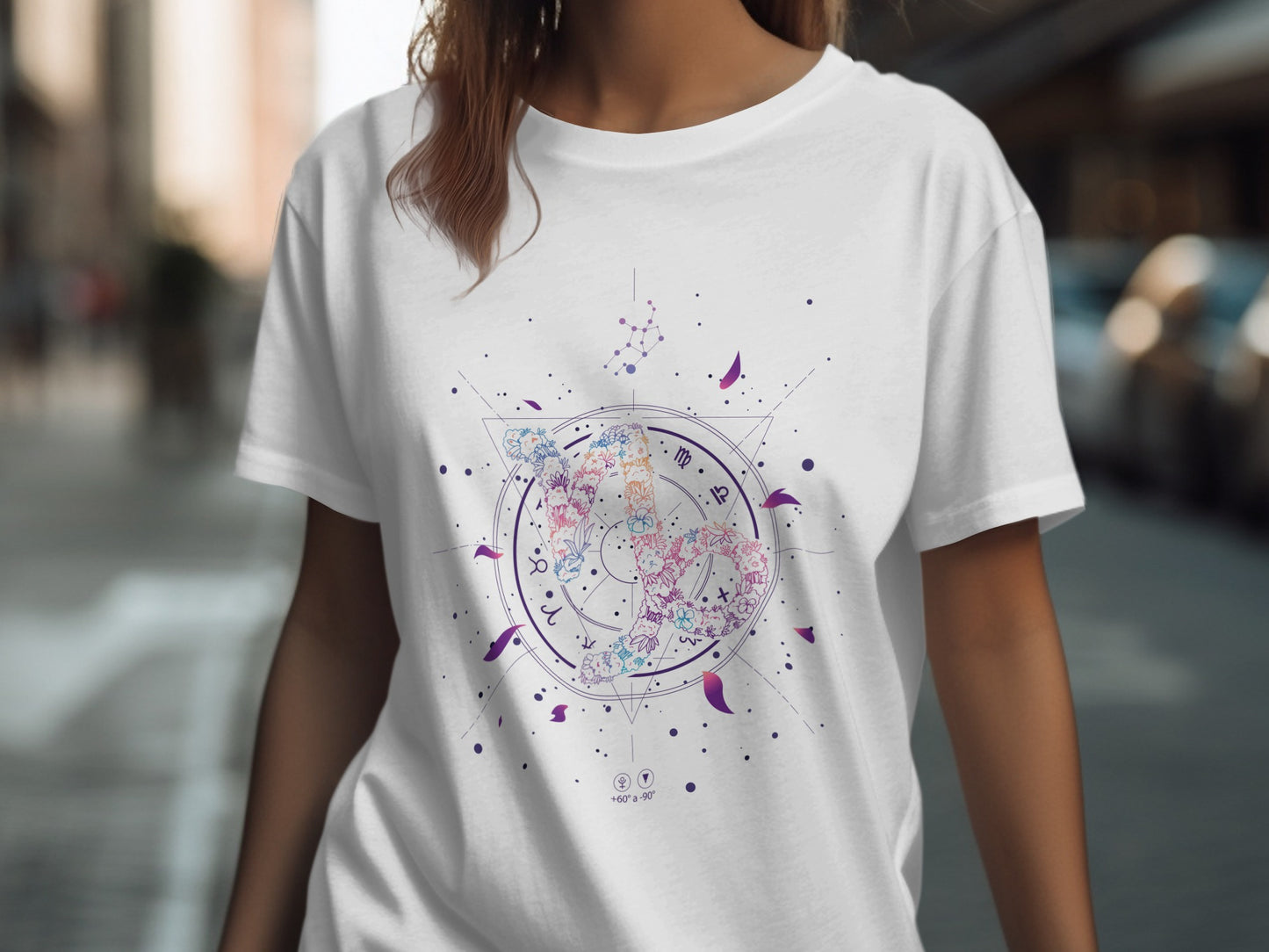 Unique Design White Astral Cat and Clock T-Shirt