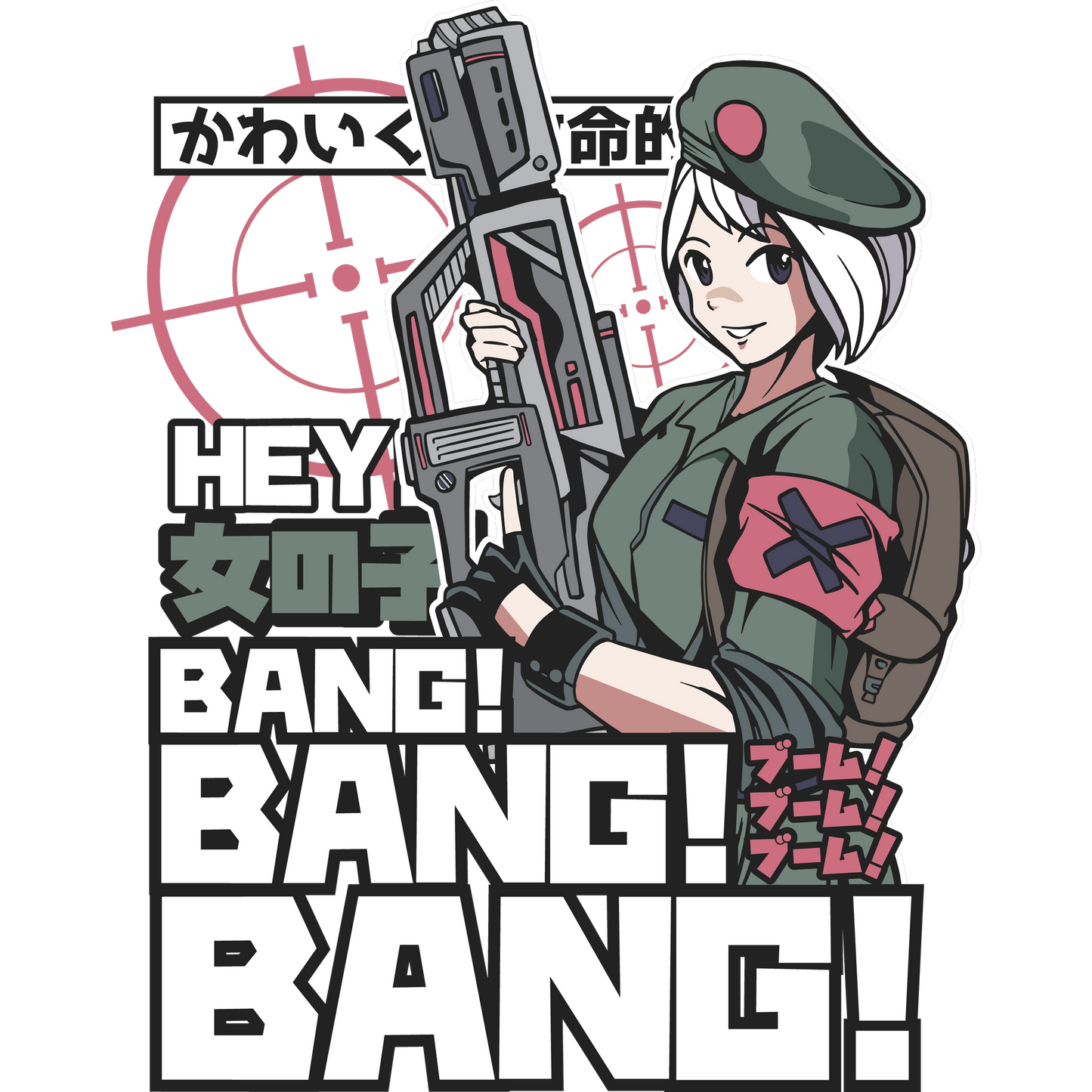 Anime Soldier Graphic T Shirt with Japanese Text