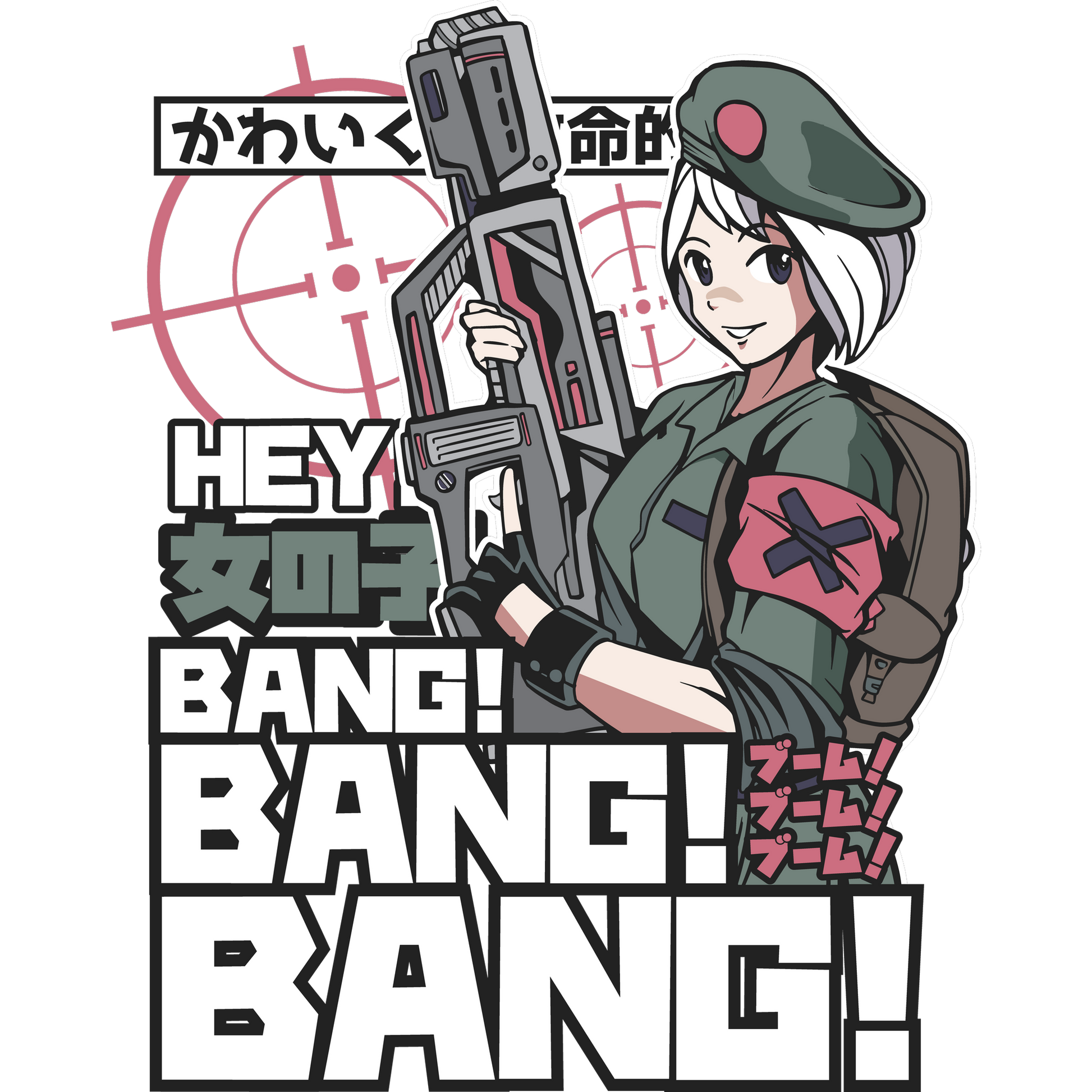 Anime Soldier Graphic T Shirt with Japanese Text