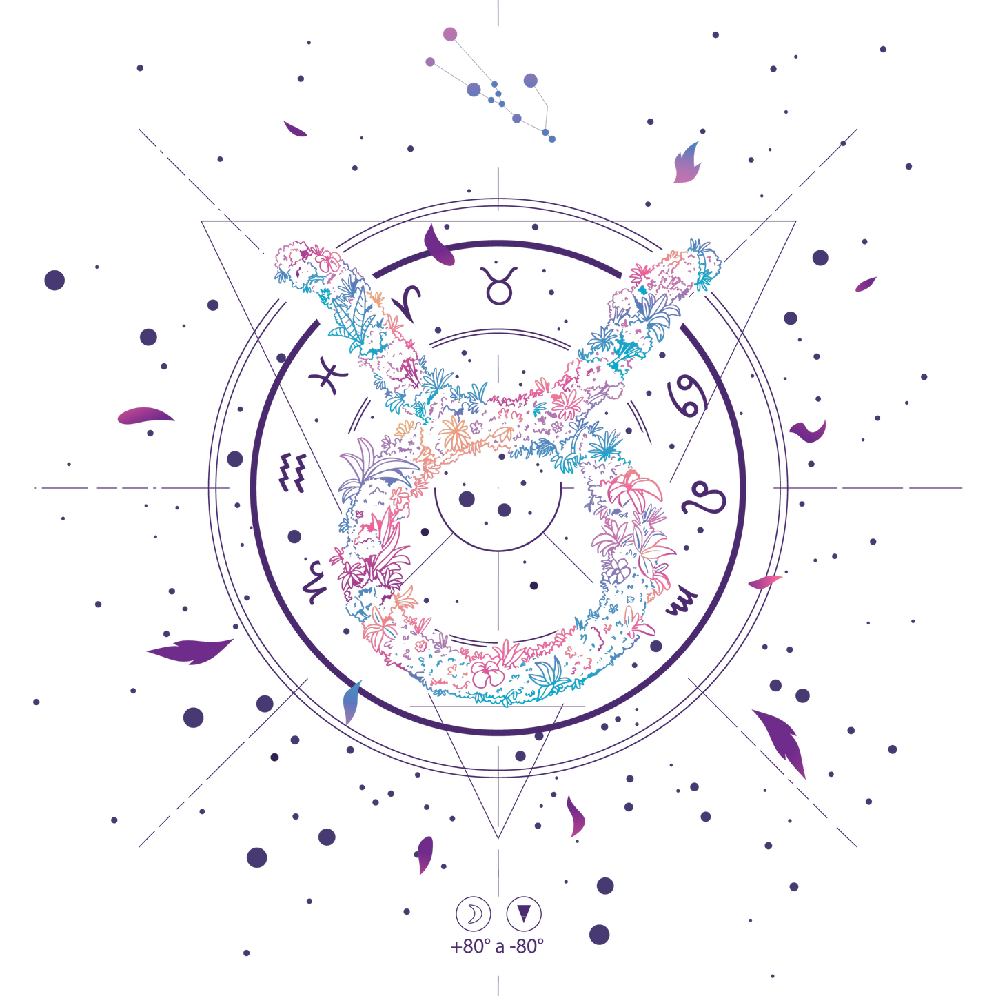 Taurus Symbol with Floral Accents Design Print