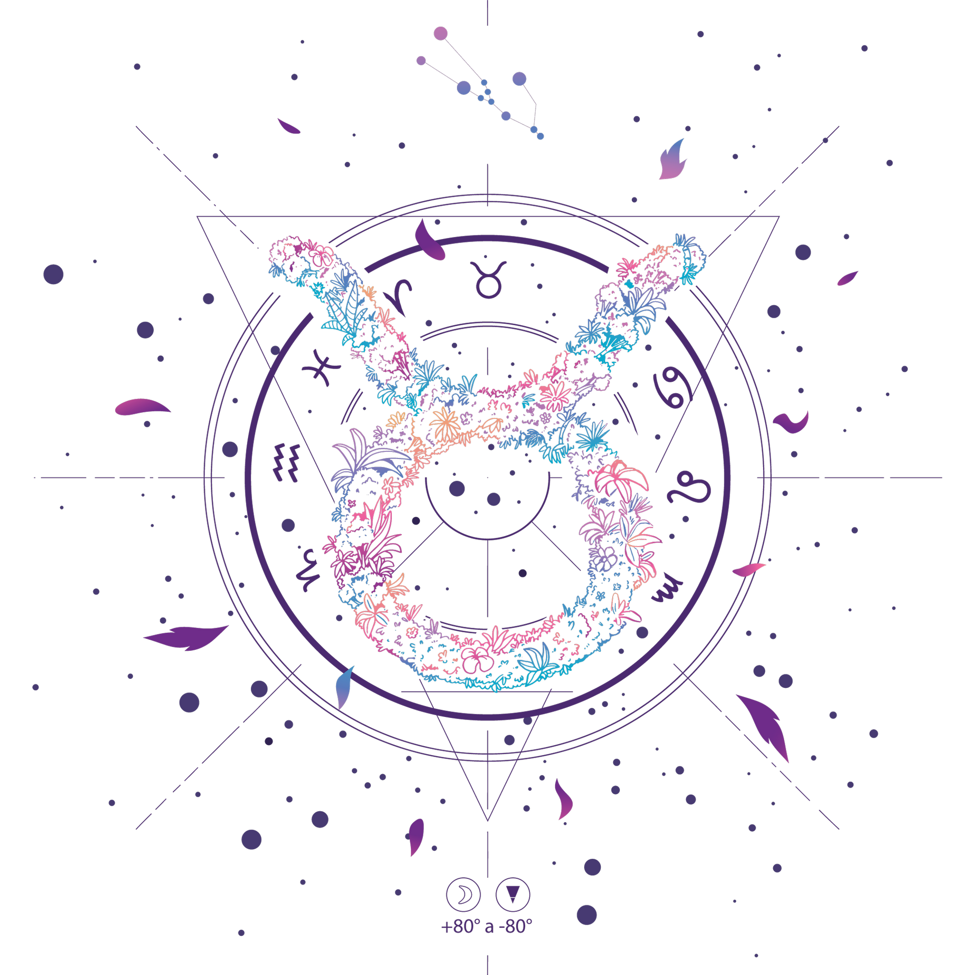 Taurus Symbol with Floral Accents Design Print