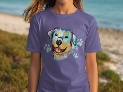 Colorful Smiling Dog Design T-shirt for Pet Lovers