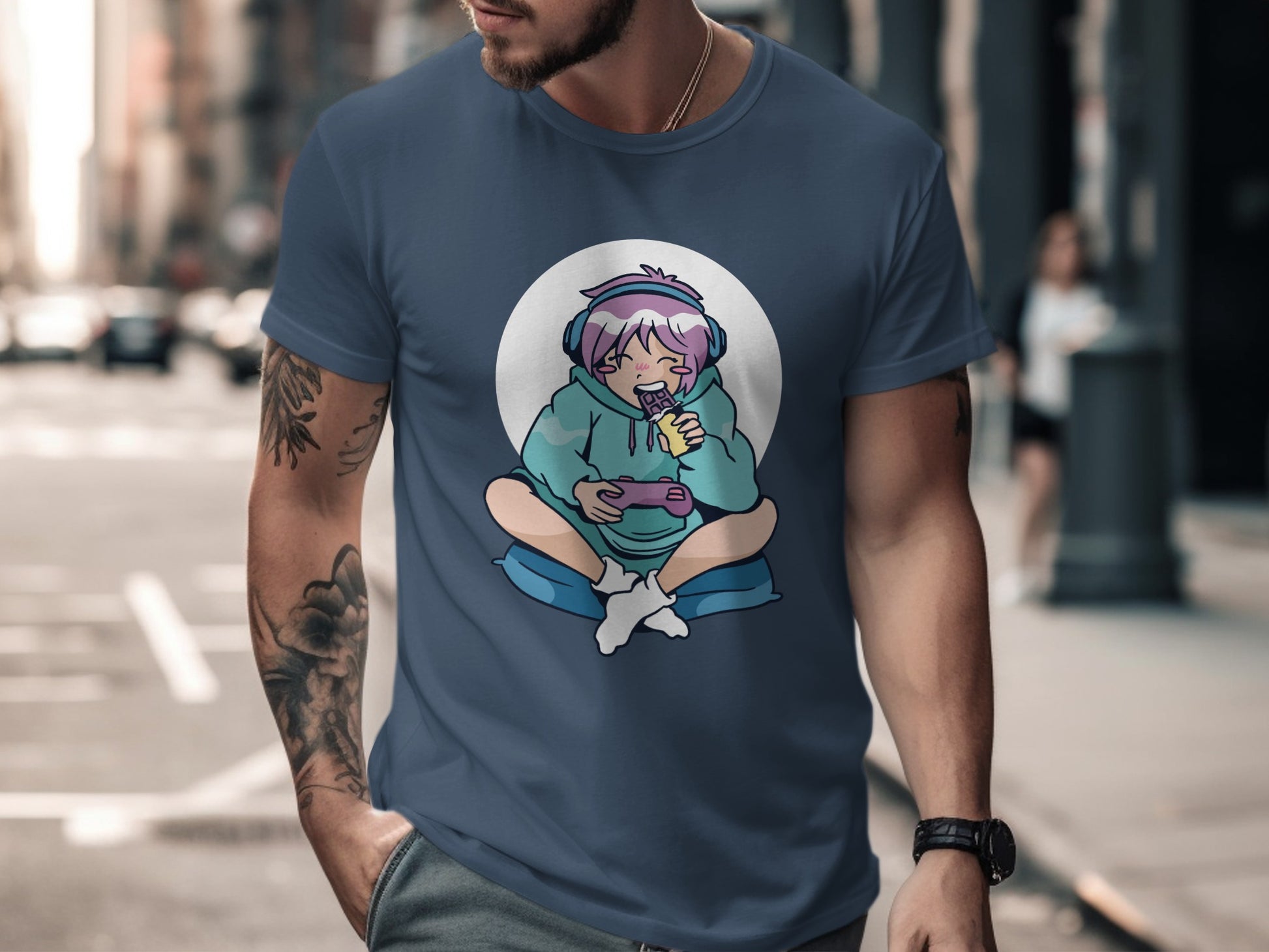 Anime Gamer Girl Drinking Bubble Tea T-shirt