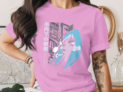 Smoking in Design Manga Graphic Tee Shirt