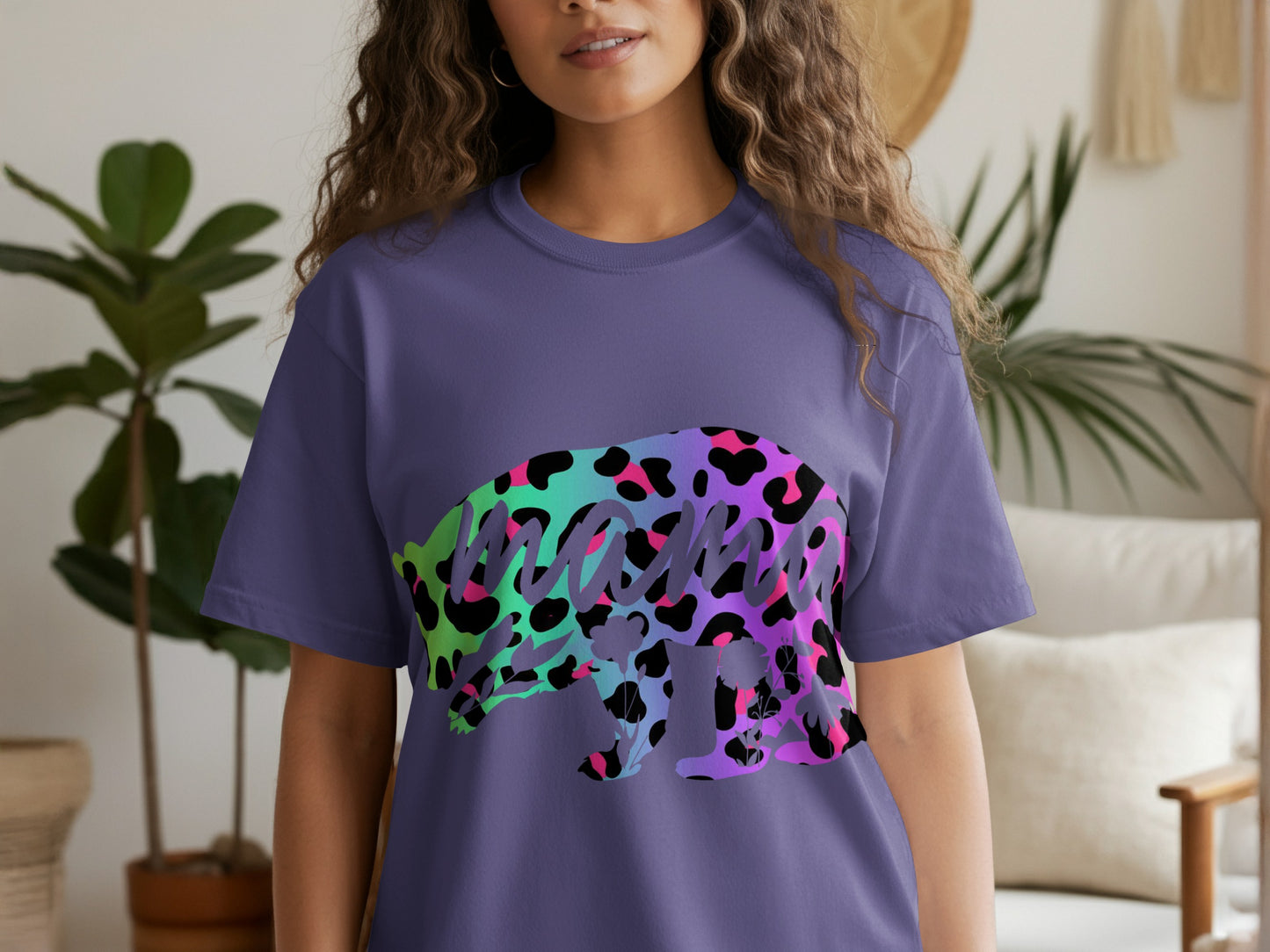 Colorful Leopard Print Mama Bear Graphic T-shirt