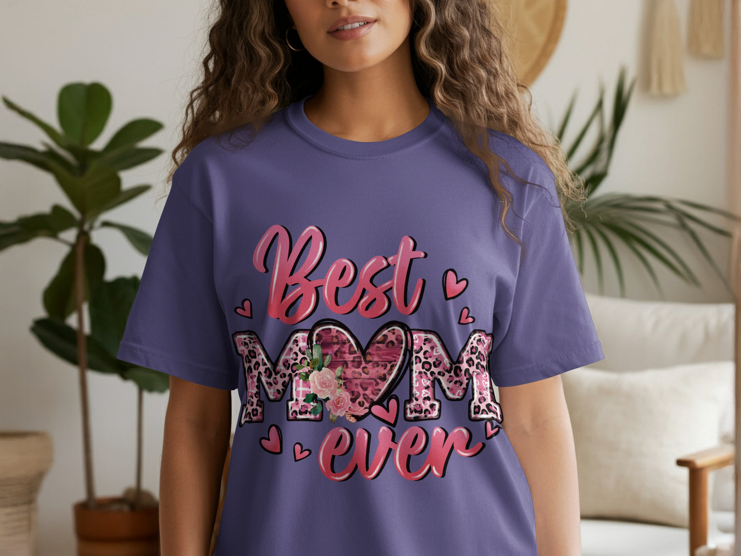 Best Mom Ever Heart Pattern Graphic T-shirt