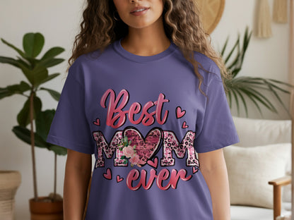 Best Mom Ever Heart Pattern Graphic T-shirt