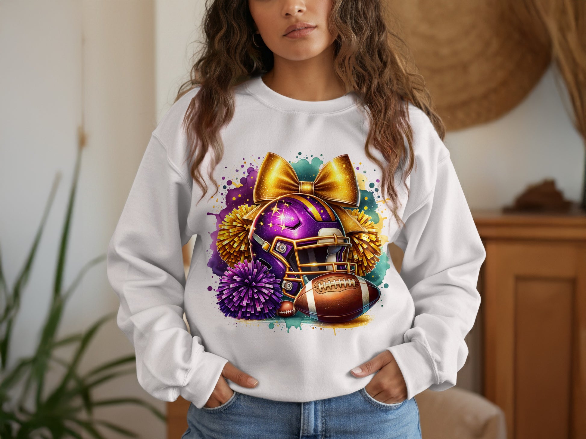 Vibrant Football Helmet and Cheer Pompoms Sweatshirt product