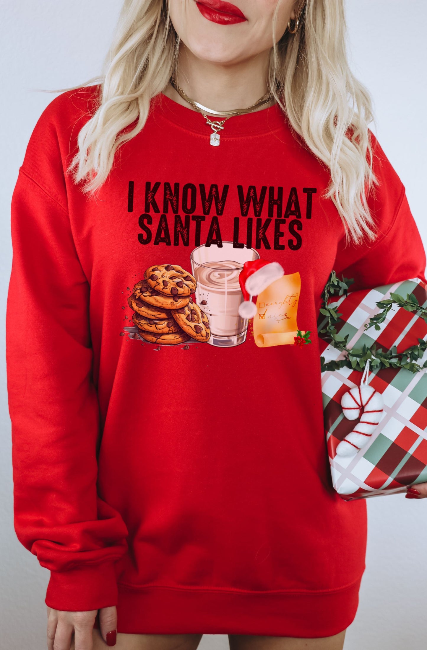 I Know What Santa Likes Christmas Graphic Sweatshirt