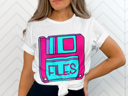 Retro Floppy Disk Graphic Files T-Shirt for Fans