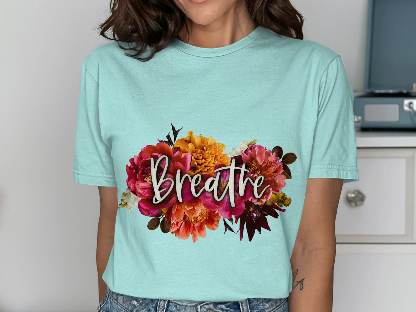 Breathe Floral T-Shirt Colorful Graphic Tee Top