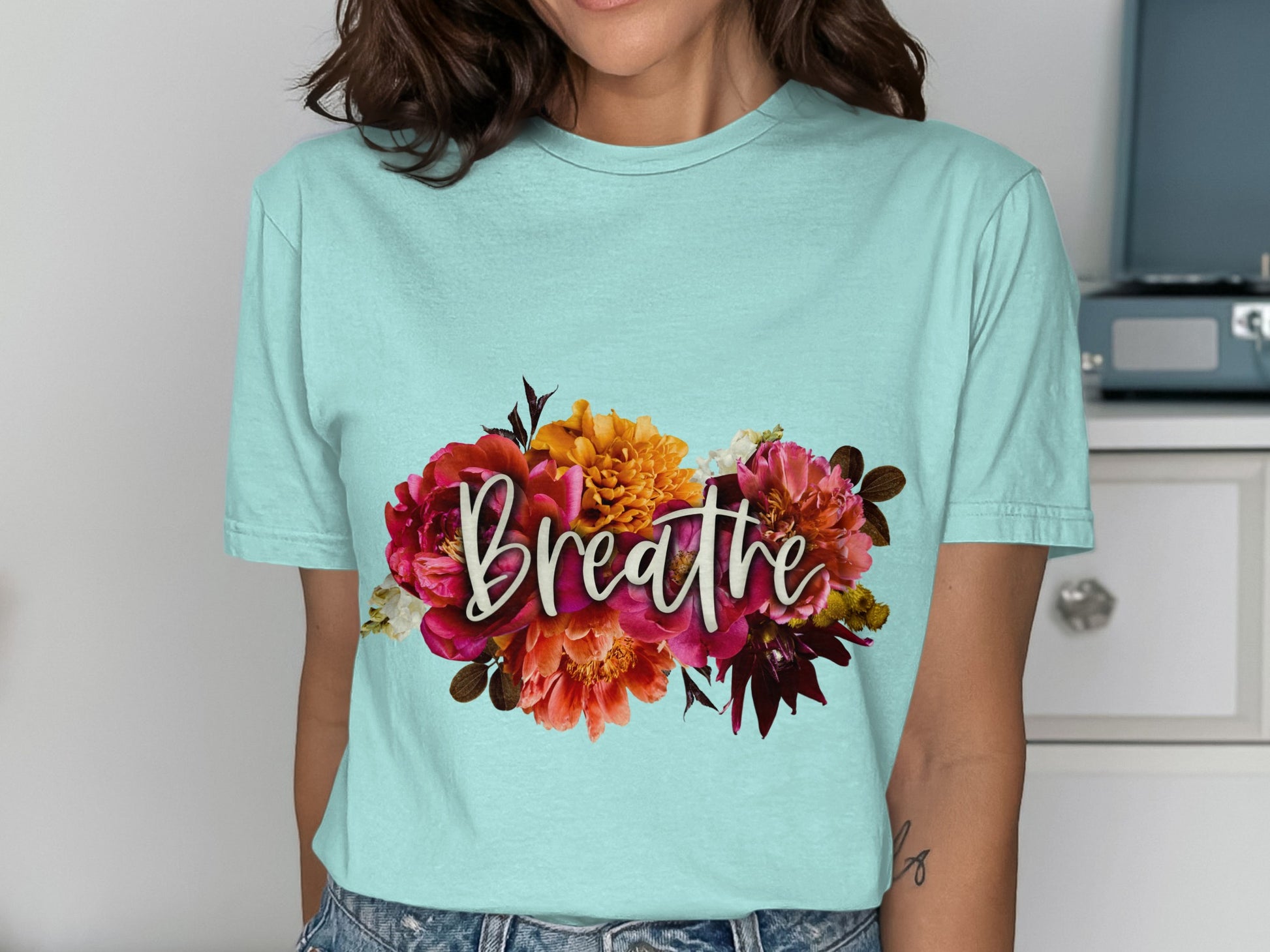 Breathe Floral T-Shirt Colorful Graphic Tee Top