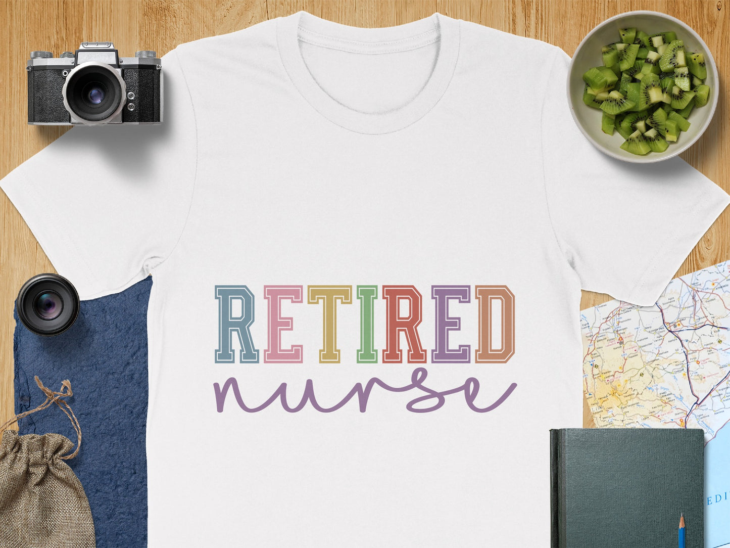 Retired Nurse Colorful Text Design Tshirt Product