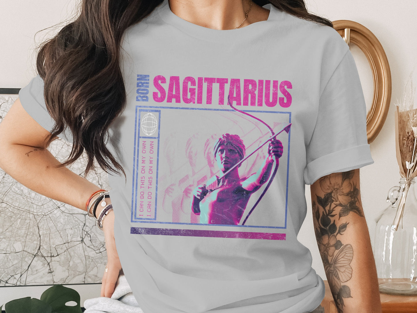 Born Sagittarius Zodiac Sign Retro Style Graphic Tee