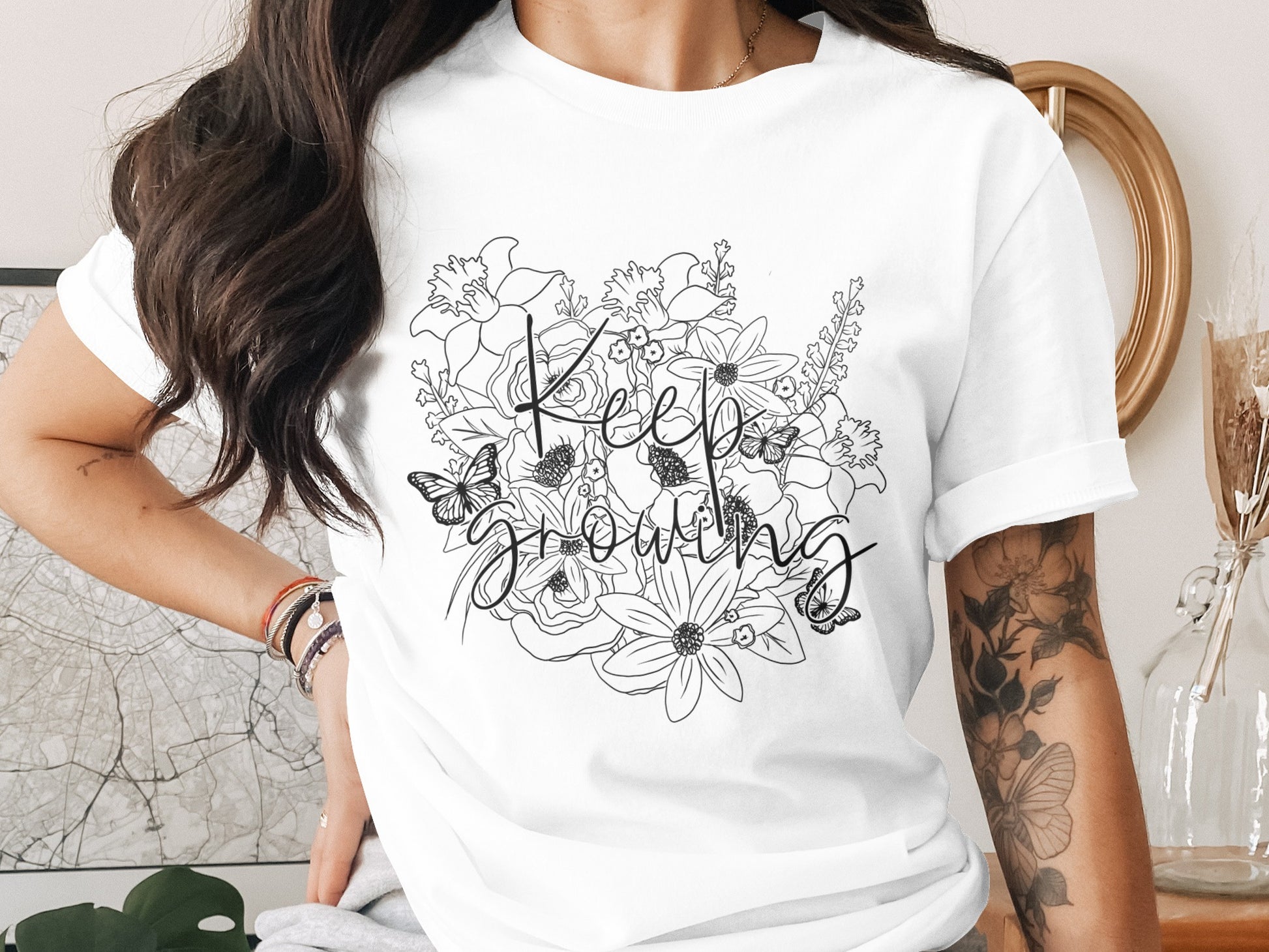 Unique Keep Growing Wildflower Art T-Shirt