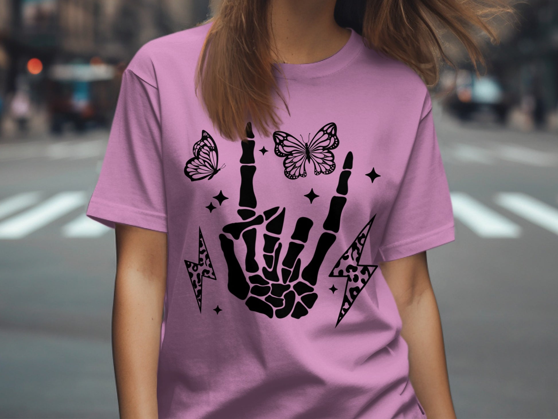 Rock Hand Sign with Butterflies T-Shirt