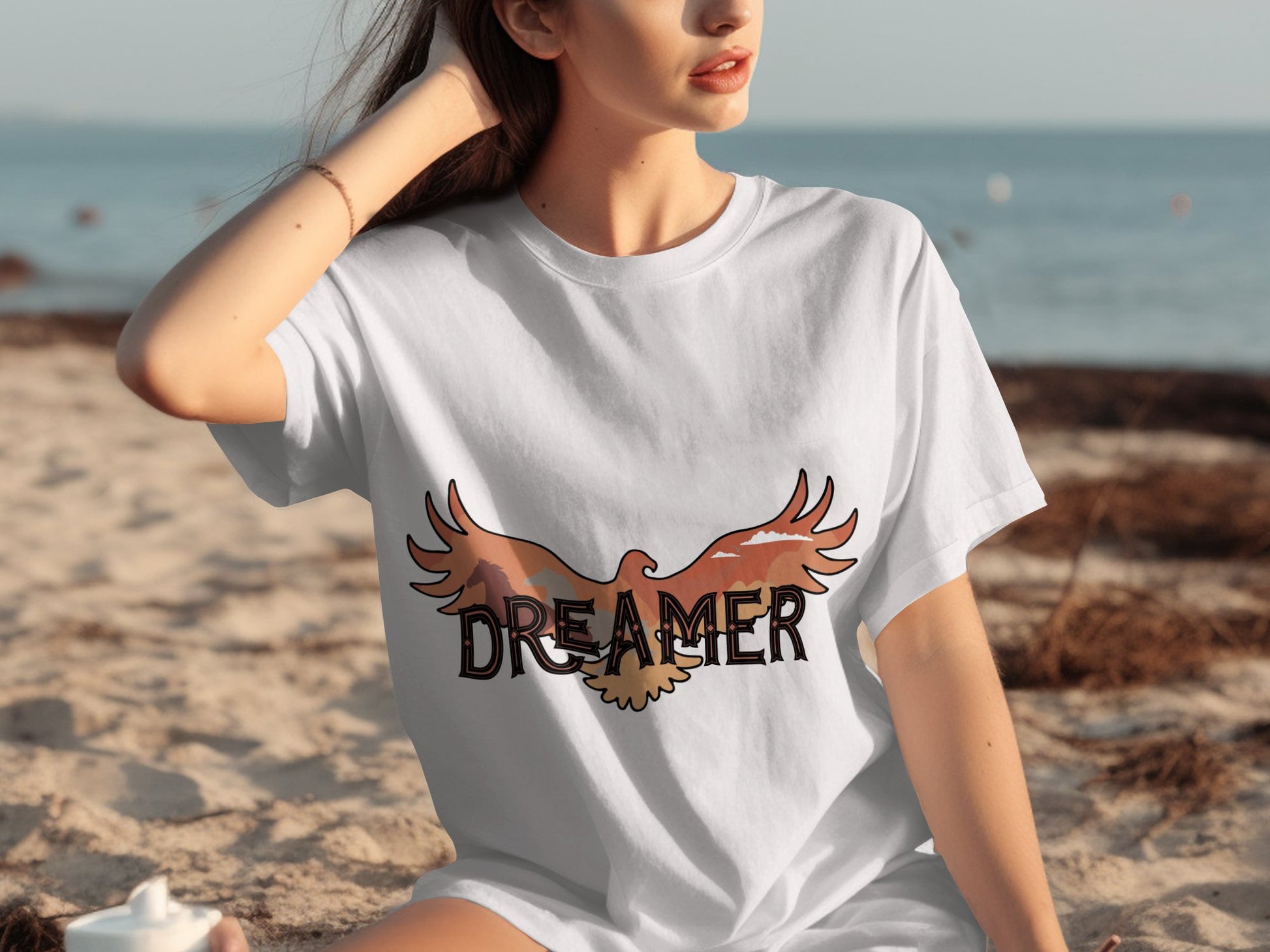 Dreamer Graphic Tee with Large Eagle Design