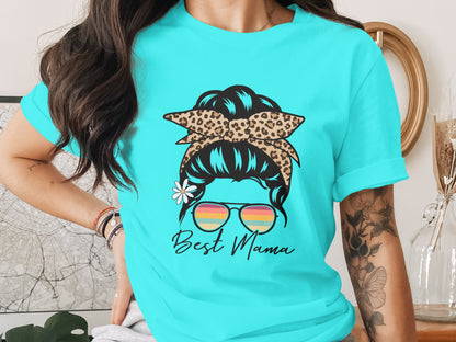 Best Mama Leopard Print Sunglasses Graphic Tee
