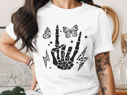 Skeleton Hand with Butterflies and Lightning Shirt
