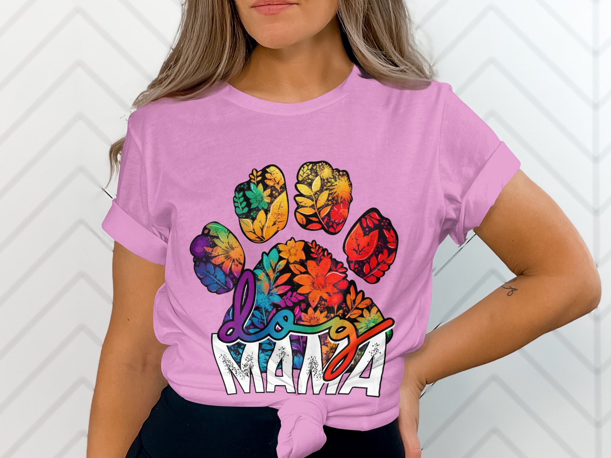 Colorful Paw Print Dog Mama T-Shirt for Pet Lovers