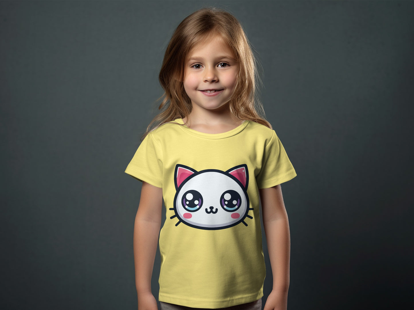 Cute Cartoon Cat Face Graphic Kids T-shirt
