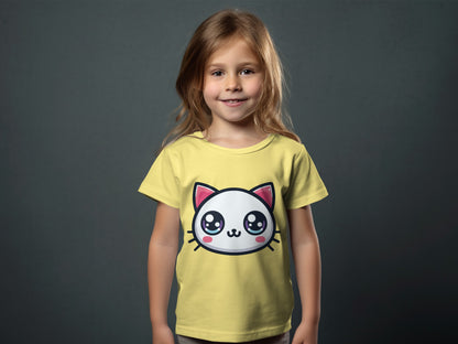 Cute Cartoon Cat Face Graphic Kids T-shirt
