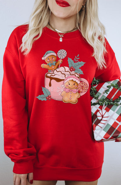 Festive gingerbread and candy cane holiday sweatshirt