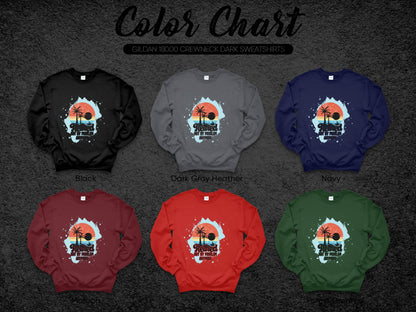 Retro Sunset Palm Trees Graphic Crewneck Sweatshirt