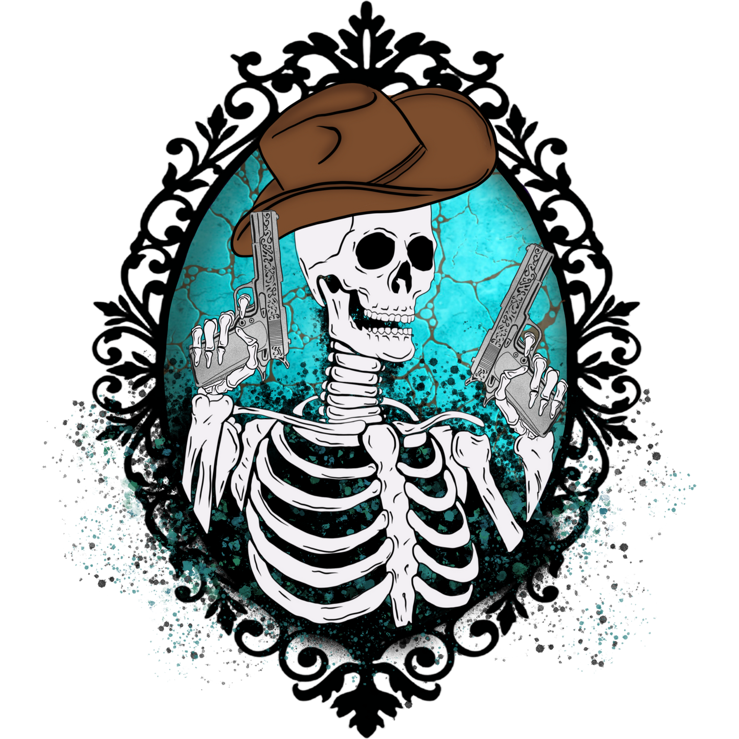 Skeleton Gunslinger in Cowboy Hat Wall Art