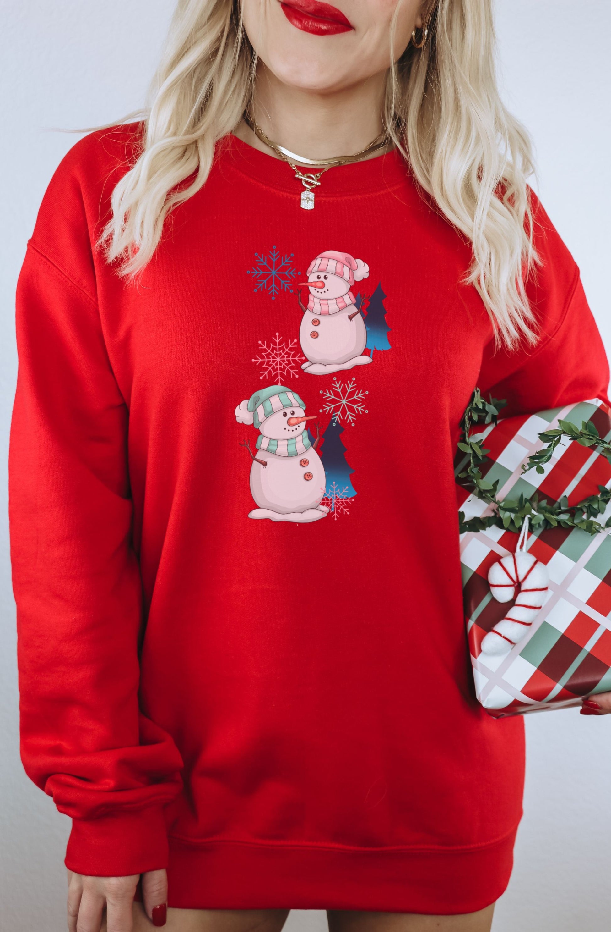 Festive Red Snowman Graphic Long Sleeve Shirt