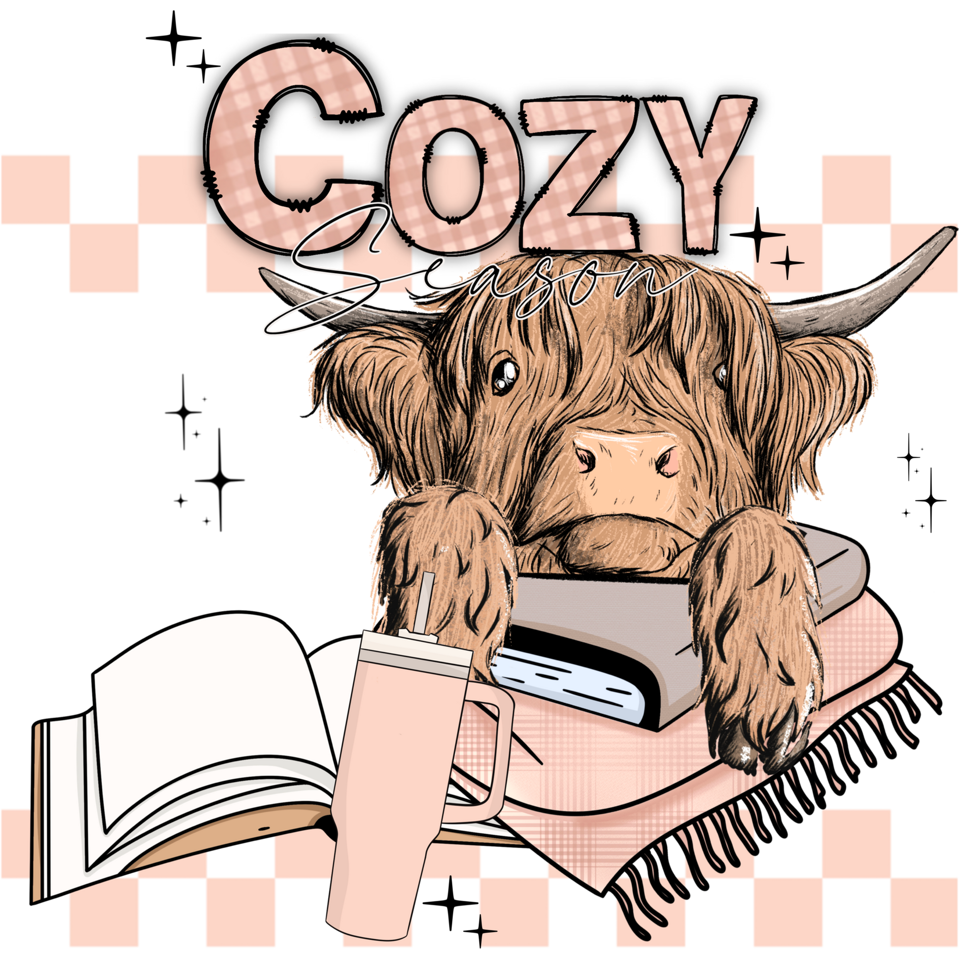 Cozy Season Highland Cow with Books Product