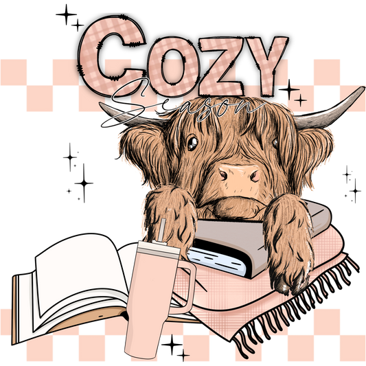 Cozy Season Highland Cow with Books Product