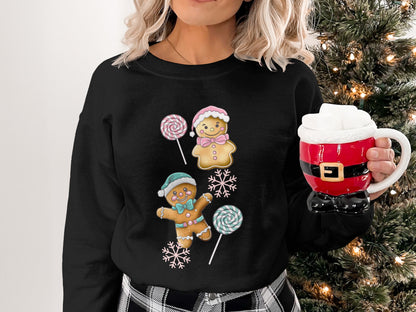 Festive Christmas Sweatshirt with Gingerbread Prints