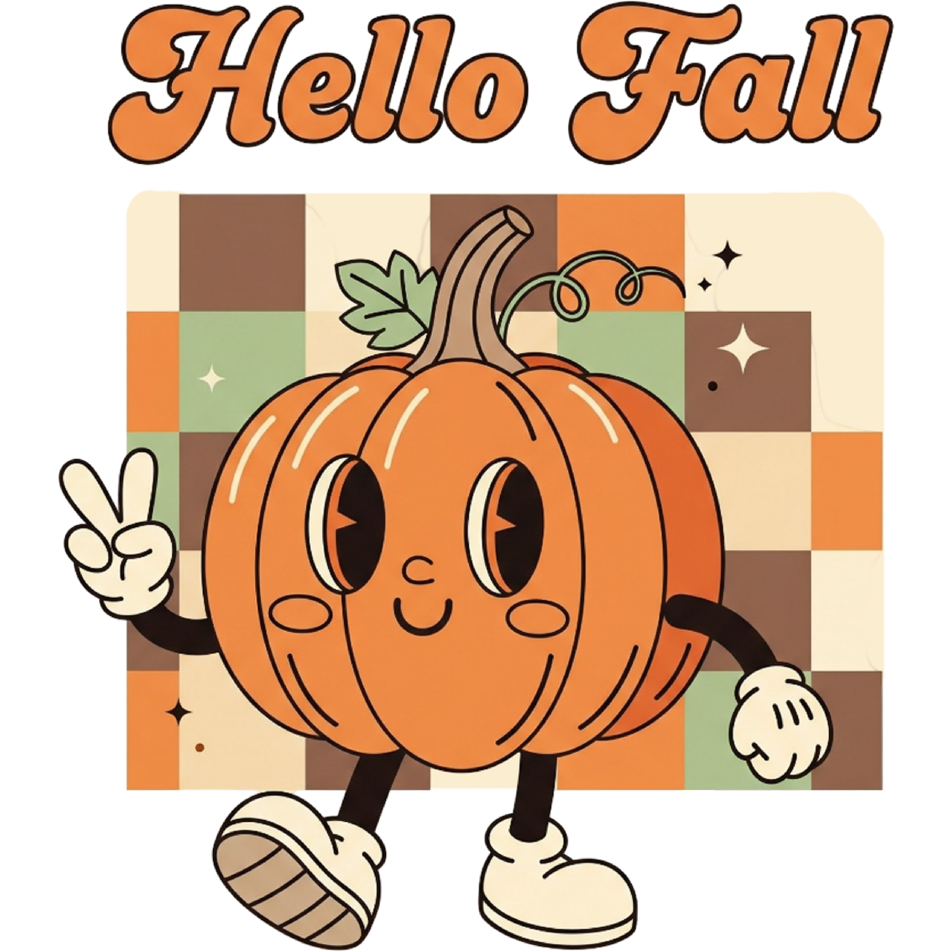 Cute Pumpkin Cartoon with Hello Fall Graphic