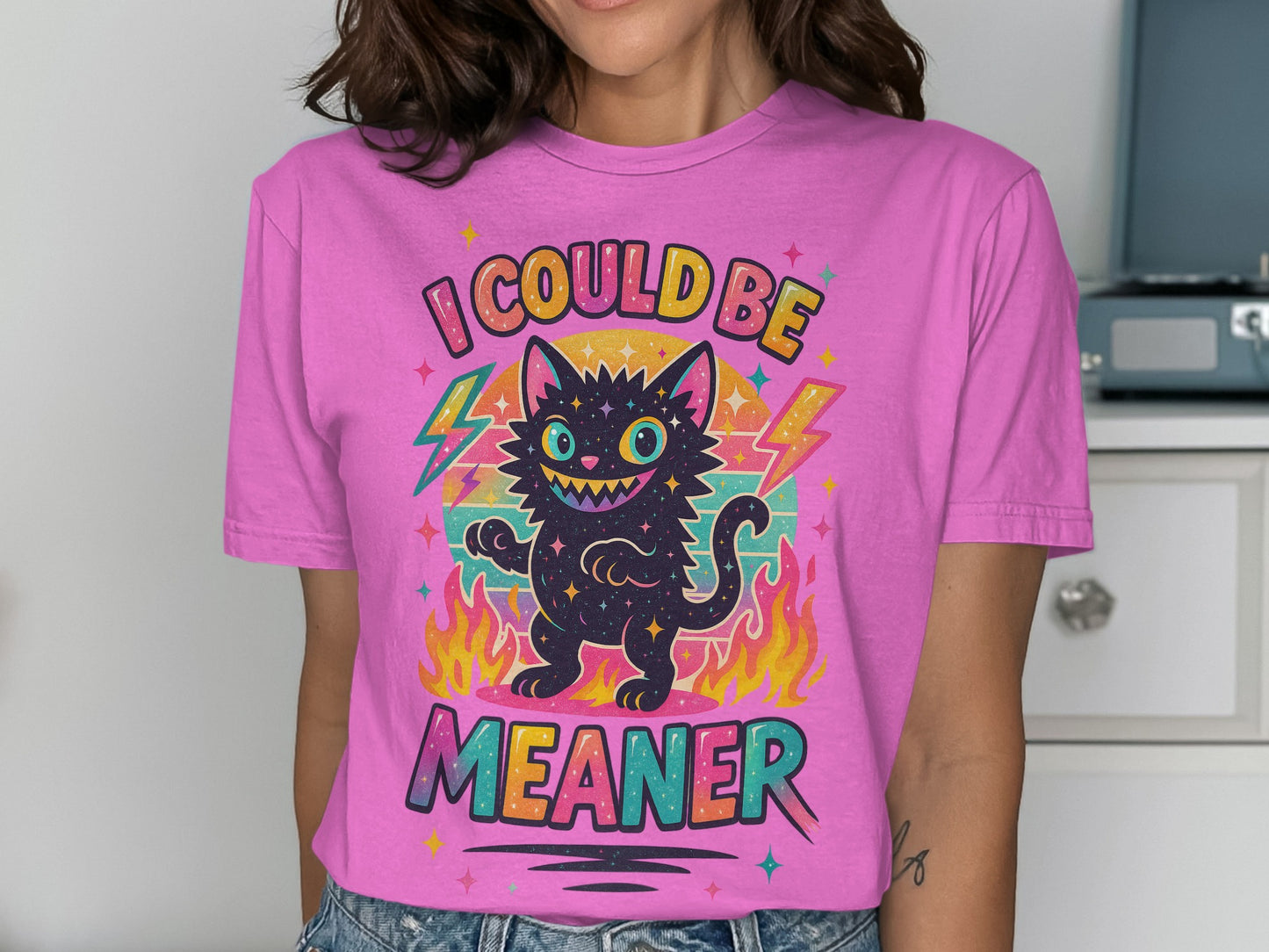 I Could Be Meaner Funny T-Shirt with Adorable Cat Design
