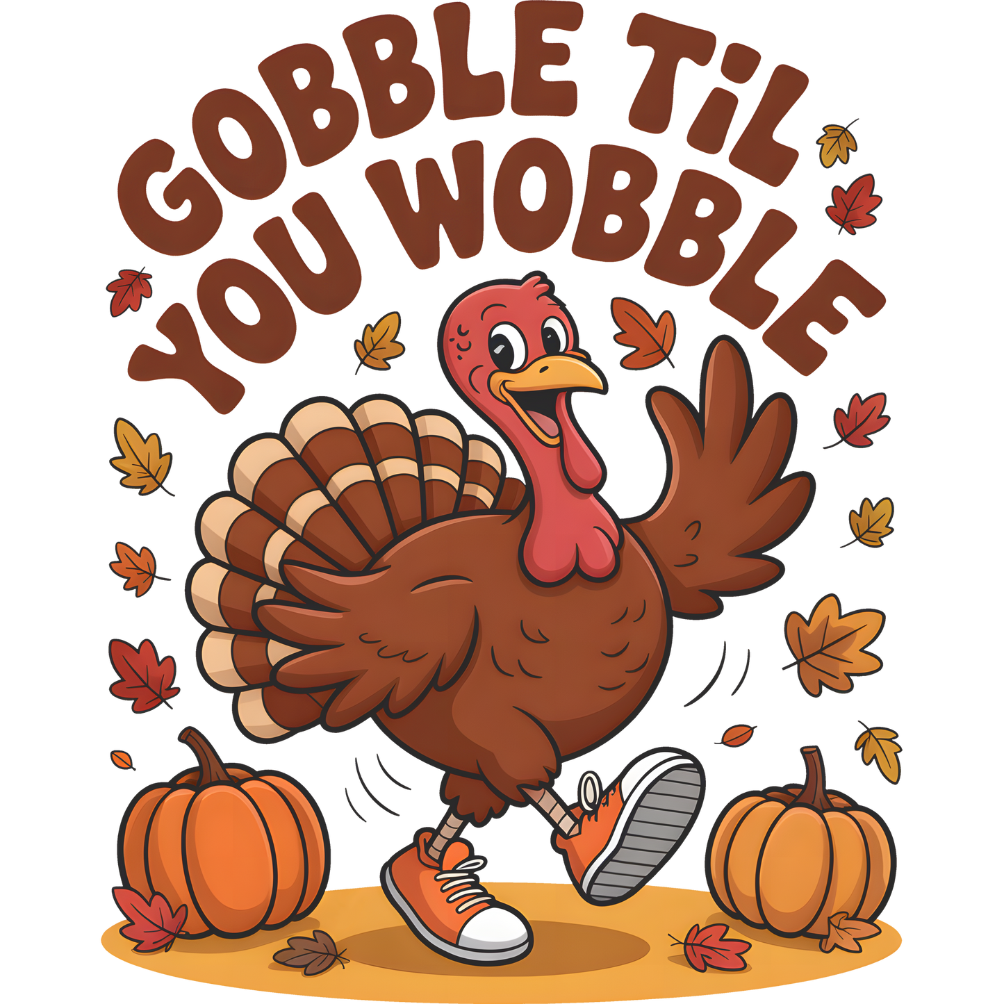 Gobble Til You Wobble Design with Cute Turkey Graphic