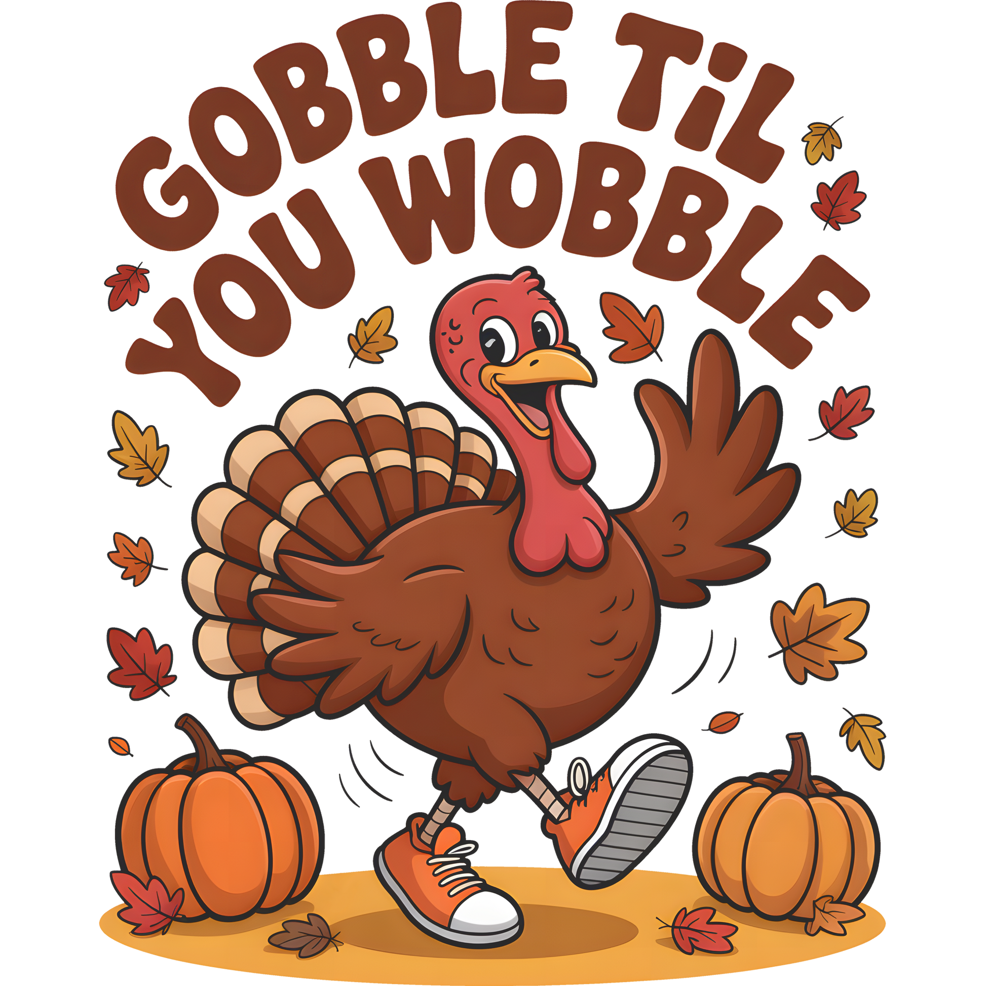 Gobble Til You Wobble Design with Cute Turkey Graphic