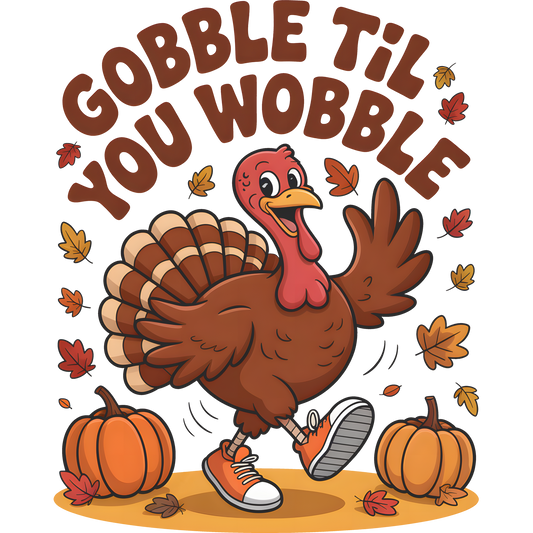 Gobble Til You Wobble Design with Cute Turkey Graphic
