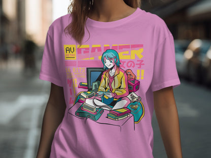 Retro Gamer Girl 90s Style Graphic T-Shirt