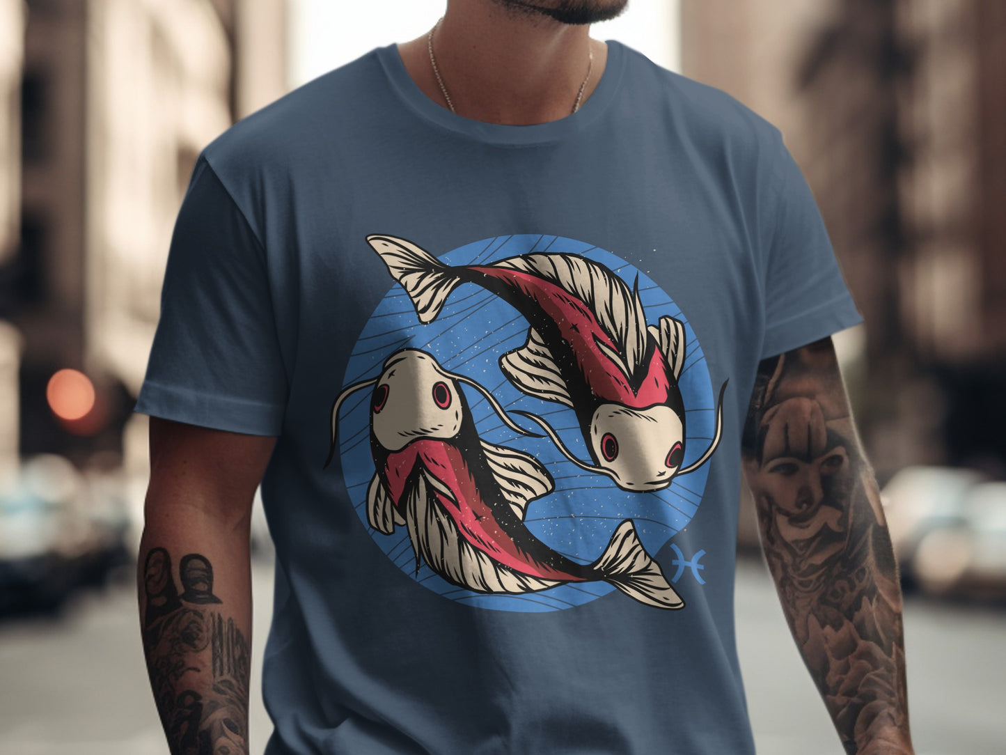 Two Koi Fish Design with Blue Background Shirt