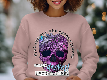 Inspirational Skull and Flowers Design Sweatshirt