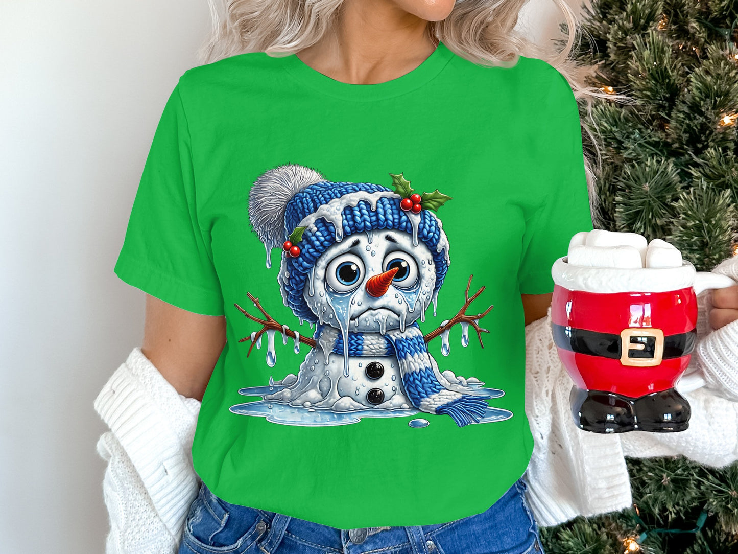 Funny Melting Snowman with Sad Face T-Shirt