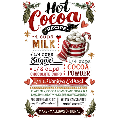 Hot Cocoa Recipe Festive Wall Art Decor with Marshmallows