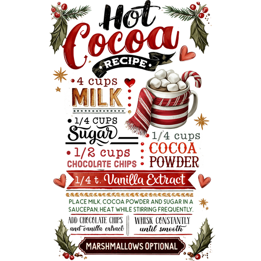 Hot Cocoa Recipe Festive Wall Art Decor with Marshmallows