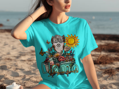 Unique Llama Sunflower Art Design T-Shirt