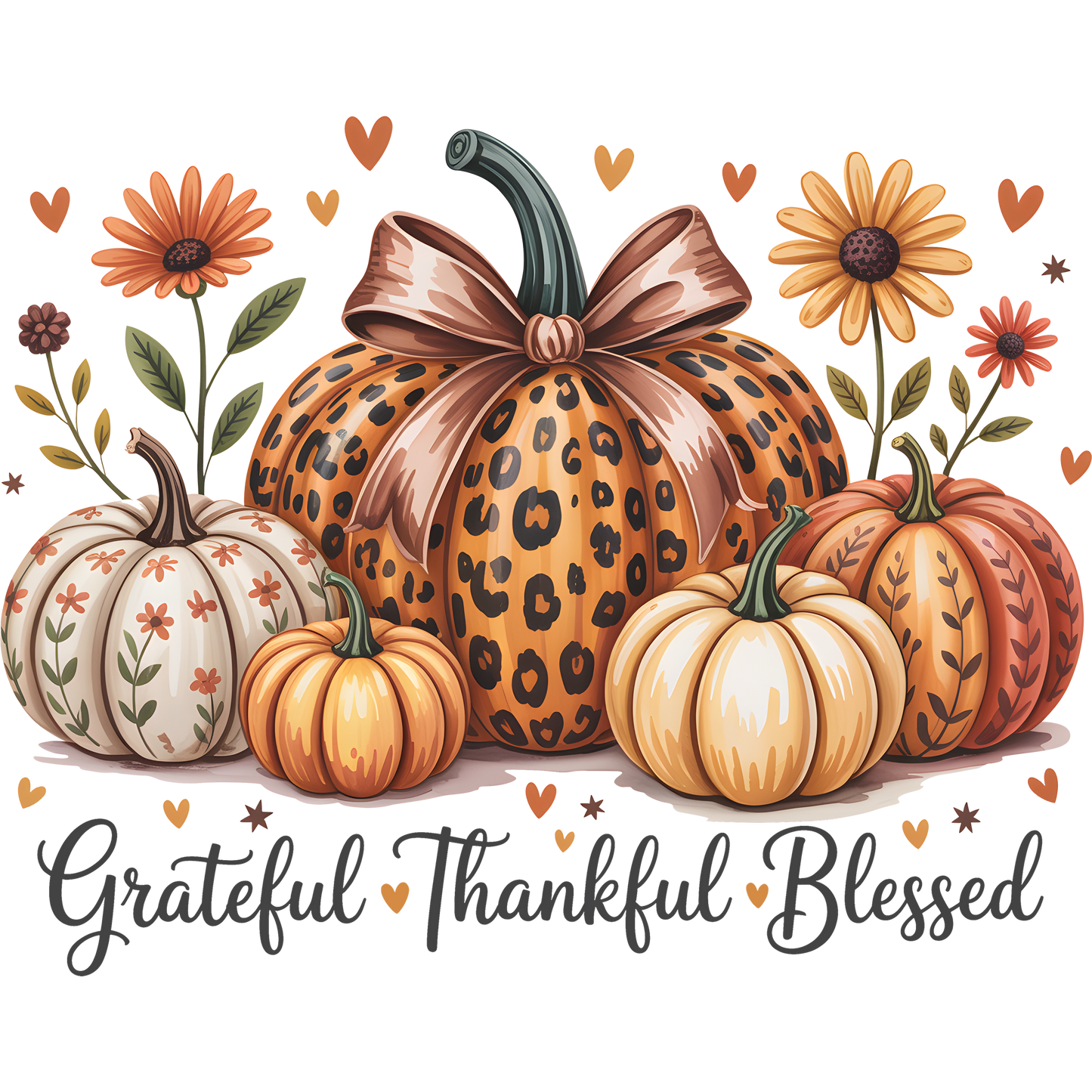 Grateful Thankful Blessed Autumn Pumpkin Decor Piece