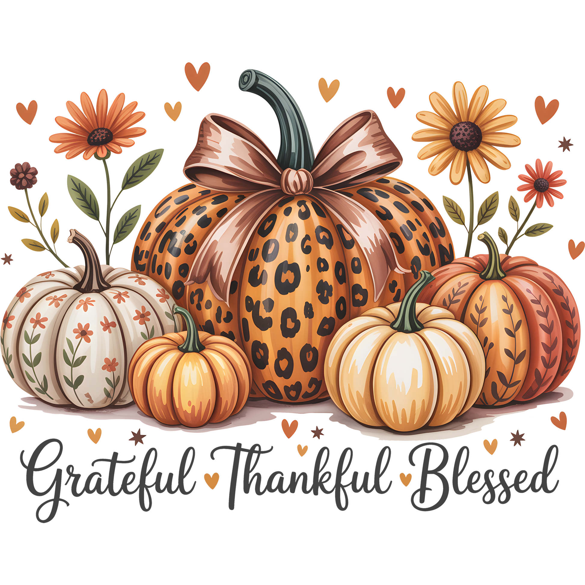 Grateful Thankful Blessed Autumn Pumpkin Decor Piece
