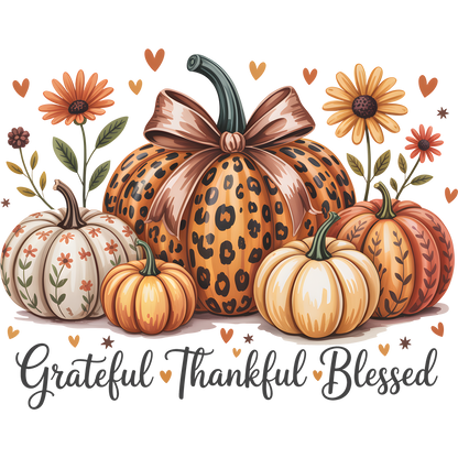 Grateful Thankful Blessed Autumn Pumpkin Decor Piece