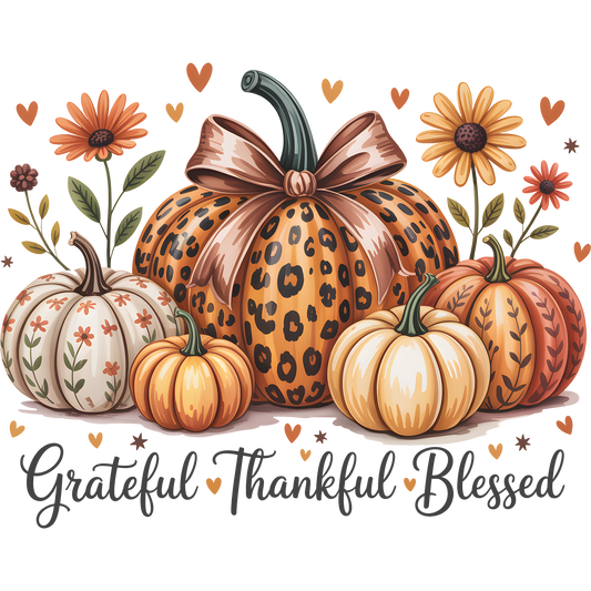 Grateful Thankful Blessed Autumn Pumpkin Decor Piece