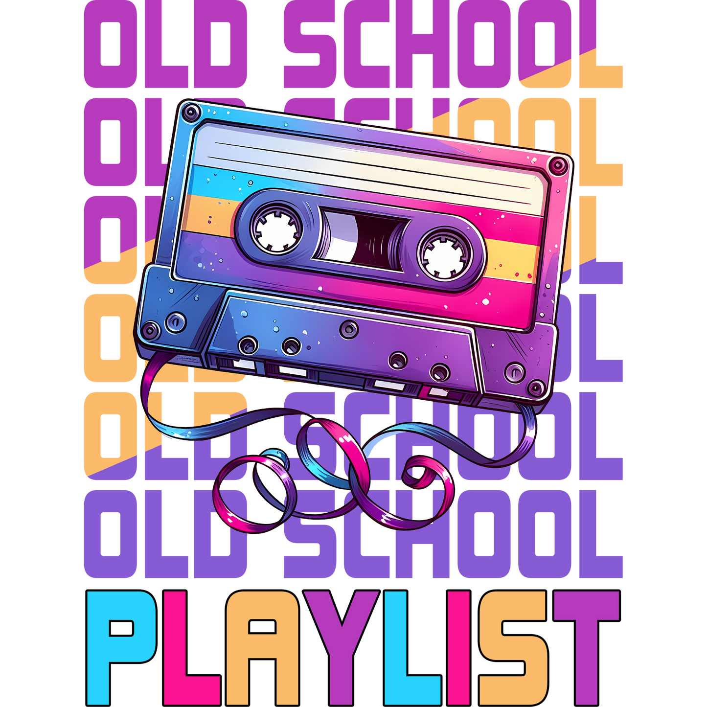 Retro Colorful Cassette Tape Old School Playlist Poster